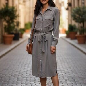 Polo Ralph Lauren Mulberry Silk Shirt Dress 4 Midi Button Up Long Sleeve